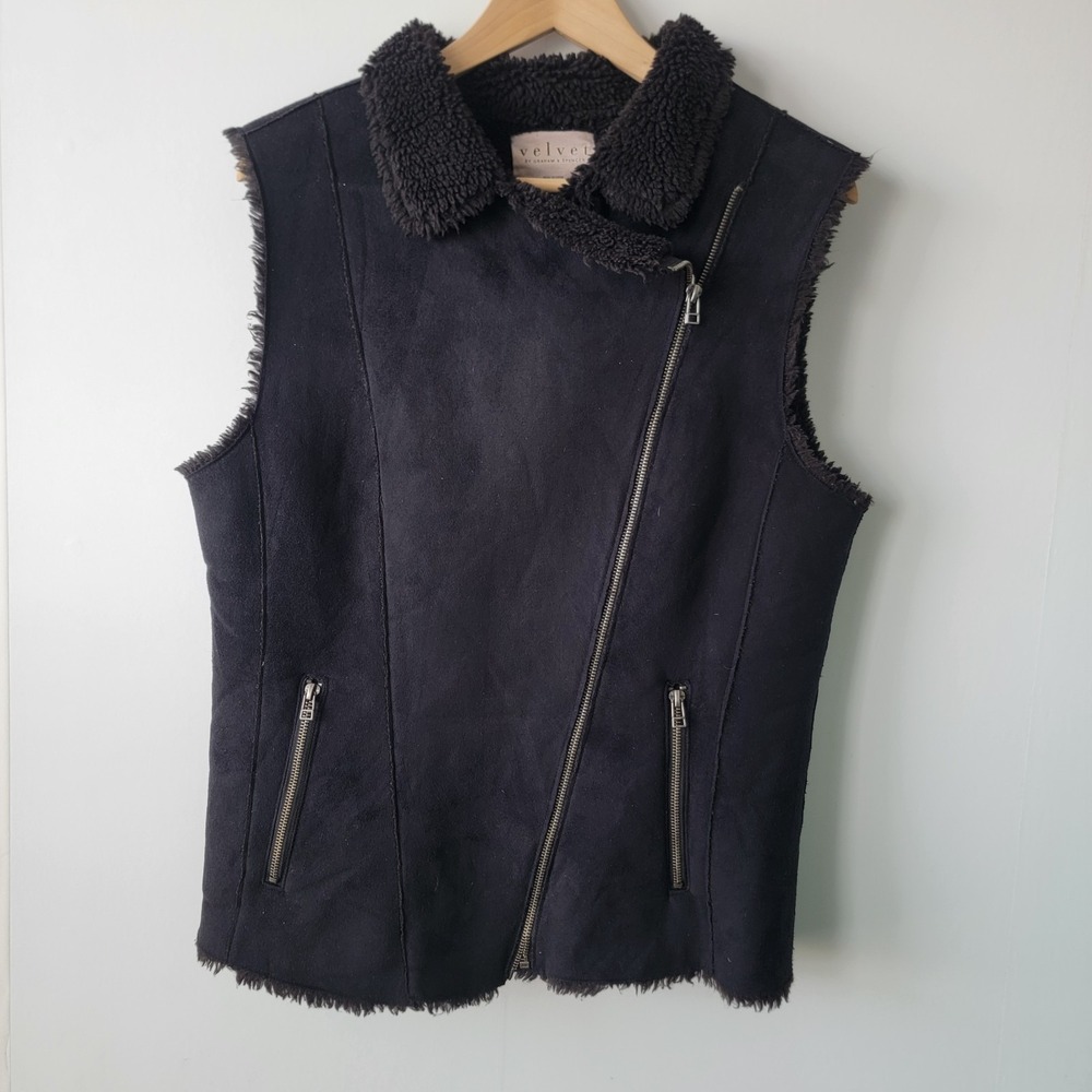 Velvet by Graham & Spencer Women's Faux Fur Open Front Vest size L Asymmetrical